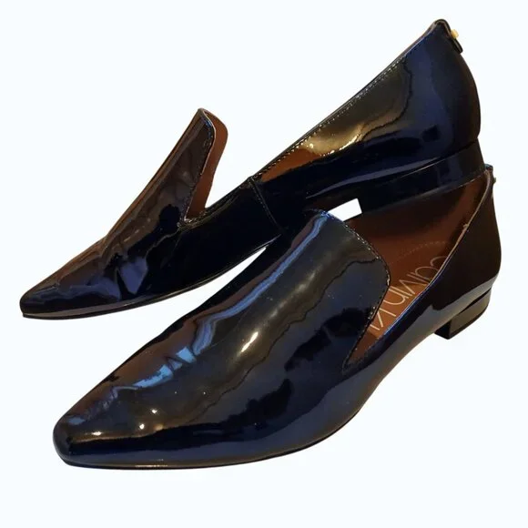 CALVIN KLEIN Elegant Black Patent Leather Loafers - Like New - Picture 1 of 12